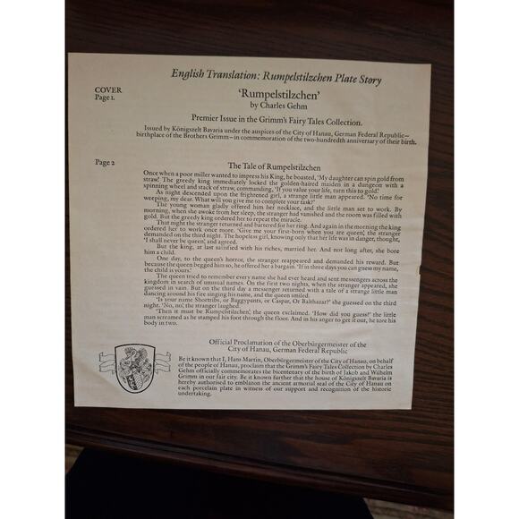 Konigszelt Bavaria collectible plate titled "Rumpelstilzchen" - Picture 6 of 6